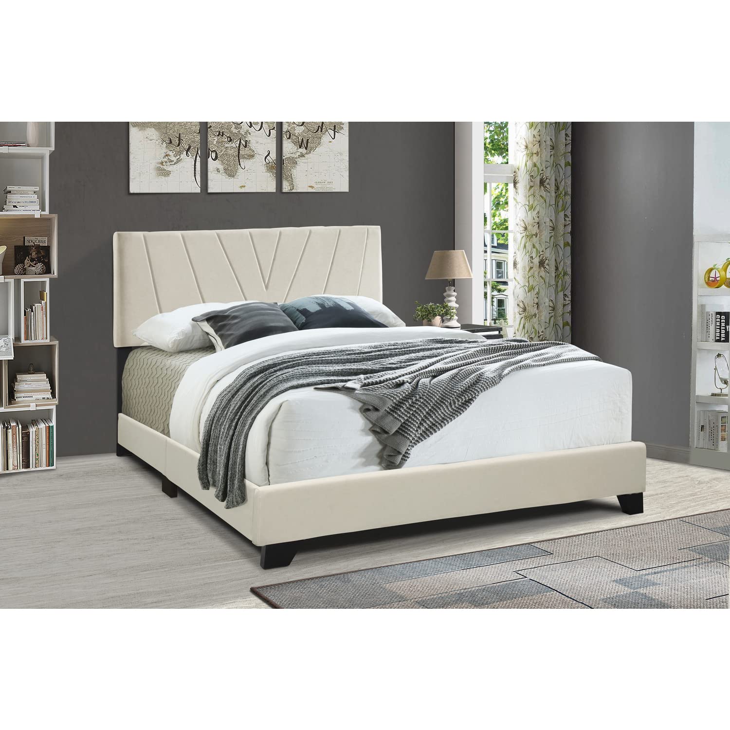 Progressive Furniture Jordan All-in-One Upholstered Queen Bed in Cannoli Cream
